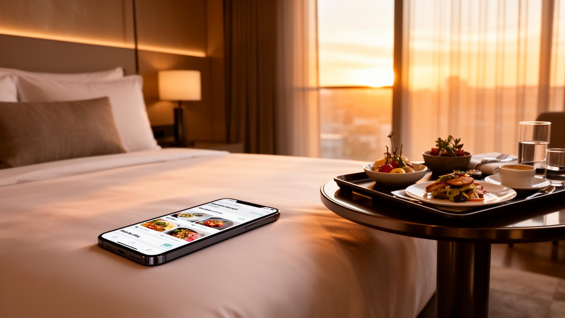 Huésped pidiendo room service desde su habitación con RoomClick